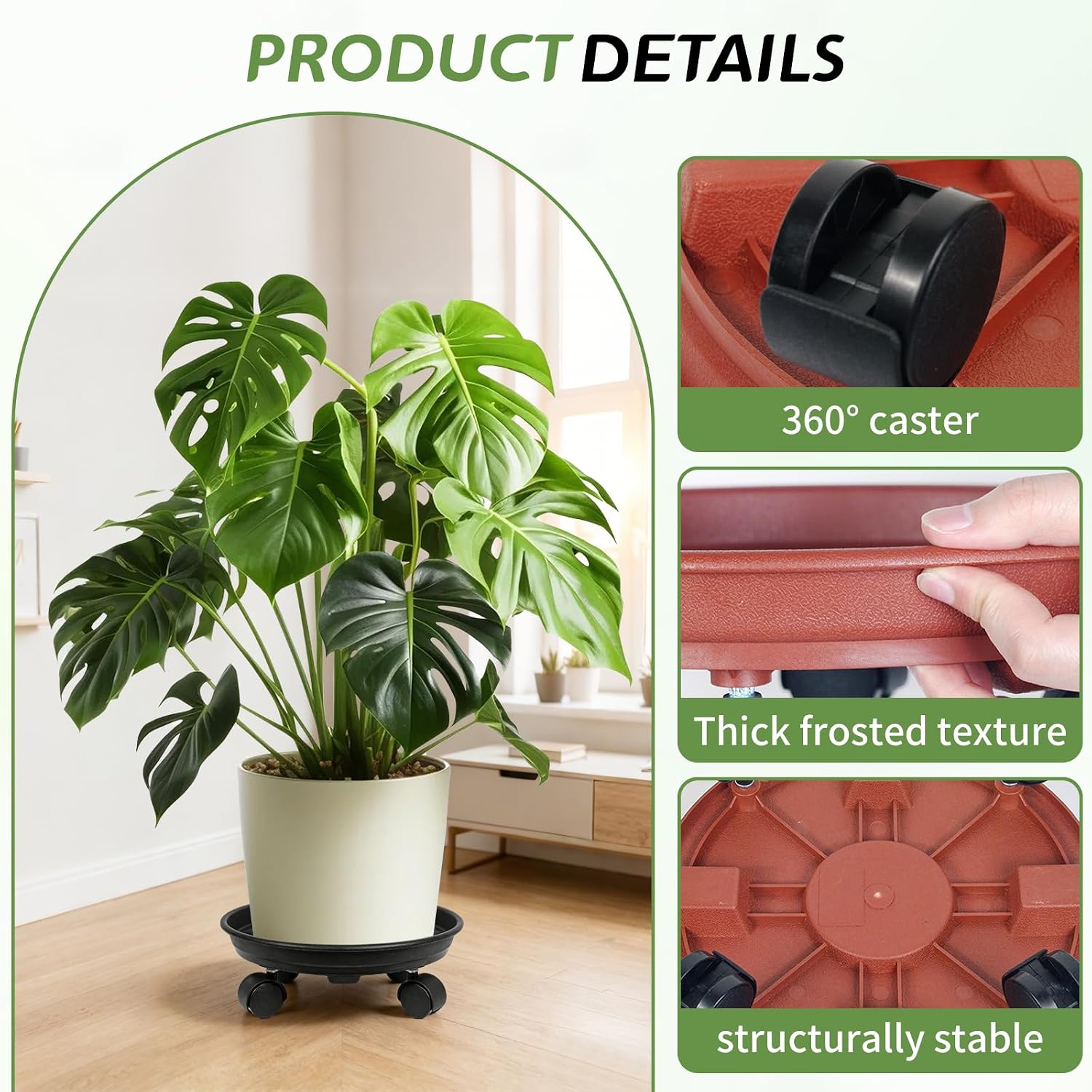 Plant Caddy on Wheels, Round Plant Pallet, Heavy Duty Round Plant Stand with 360° Caster Wheels, Plant Pot Trolley, for Indoor and Outdoor Pots (10.63 inch)