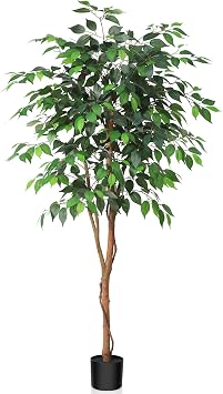 Kazeila 5 Feet Artificial Ficus Tree - Fake Silk Plants with Lifelike Leaves and Natural Wood Trunk - Faux Potted Tree for Indoor Home Decor