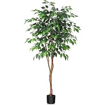 Kazeila 5 Feet Artificial Ficus Tree - Fake Silk Plants with Lifelike Leaves and Natural Wood Trunk - Faux Potted Tree for Indoor Home Decor