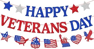 Happy Veterans Day Banner Remember and Honor Theme Decorations Thanks You Veterans Garland America Patriotic Military Army Soldier Heroes Veterans Day Party Supplies
