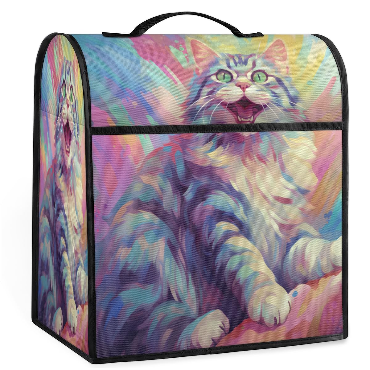 Coffee Maker Cover Watercolor Cat Colorful Kitchen Appliance Covers Small Appliance Covers Blender Cover Juicer Cover Dust Covers for Kitchen Appliances with Top Handle and Pockets,Washable,C337