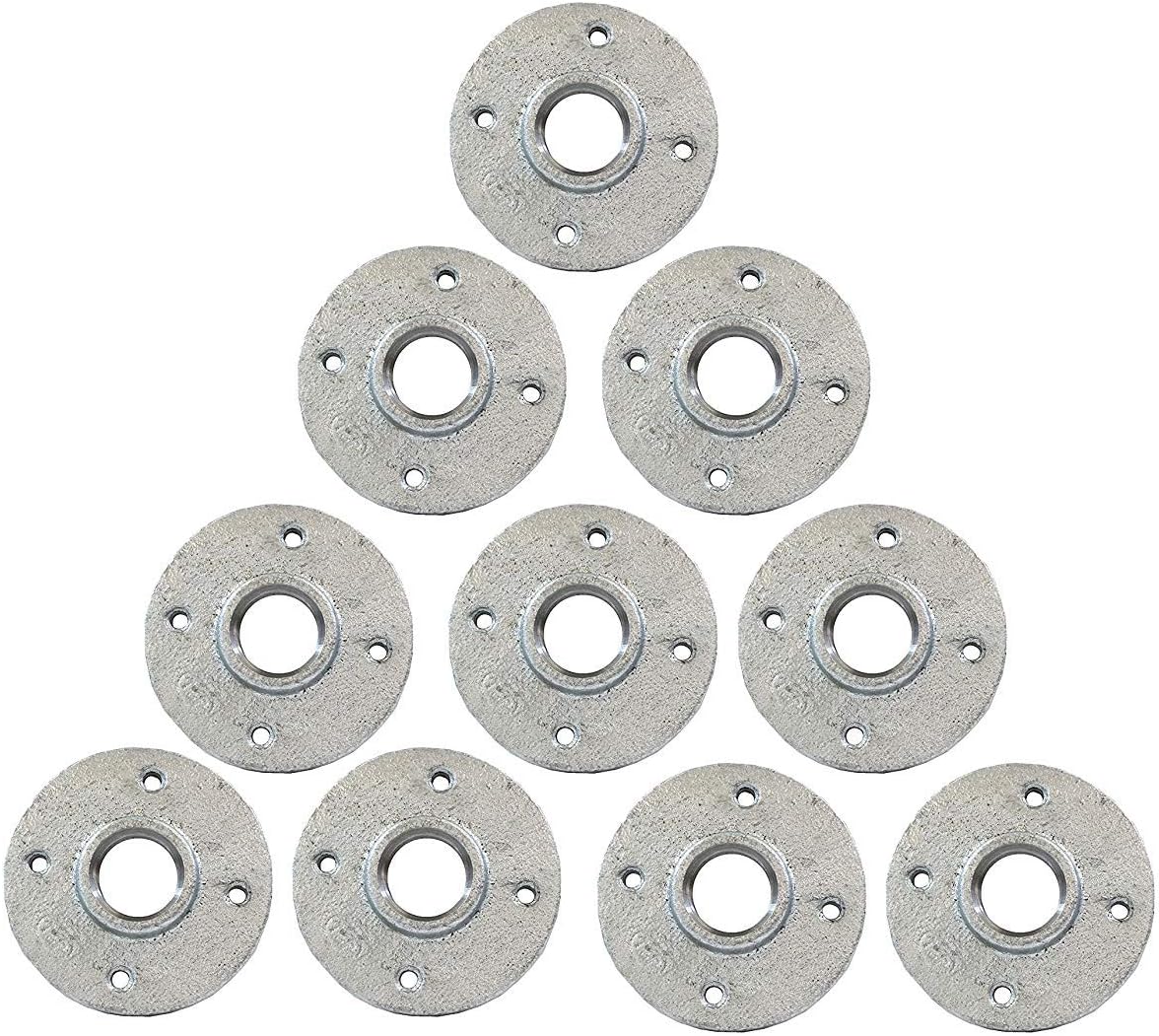 Galvanized Malleable Iron Pipe Floor Flanges Fittings with Four Holes Threaded FNPT 3/4 in. Pack of 10