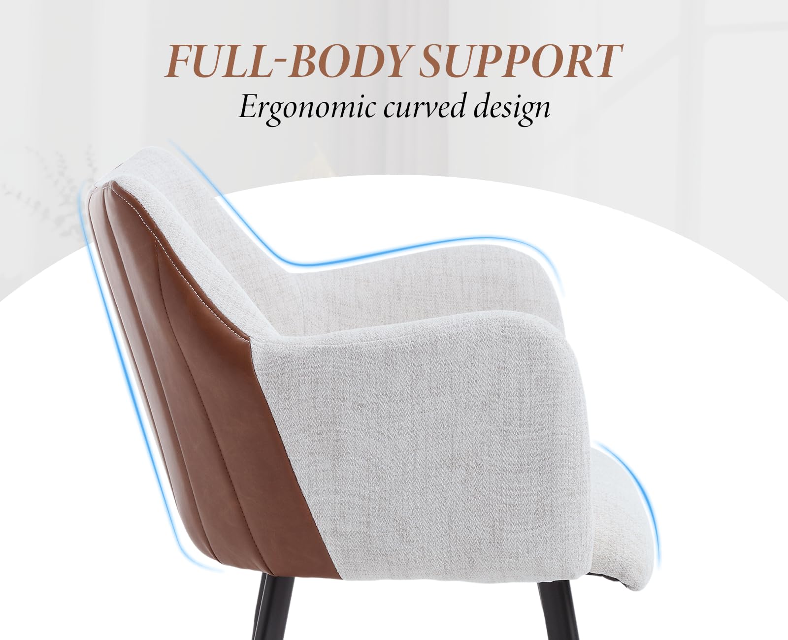 chairus Juego de 2 Sillas de Comedor Cuero PU y Lino Silla para Cocina con Brazos, Sillas Modernas con Patas de Metal para Salón/Restaurante, Beige