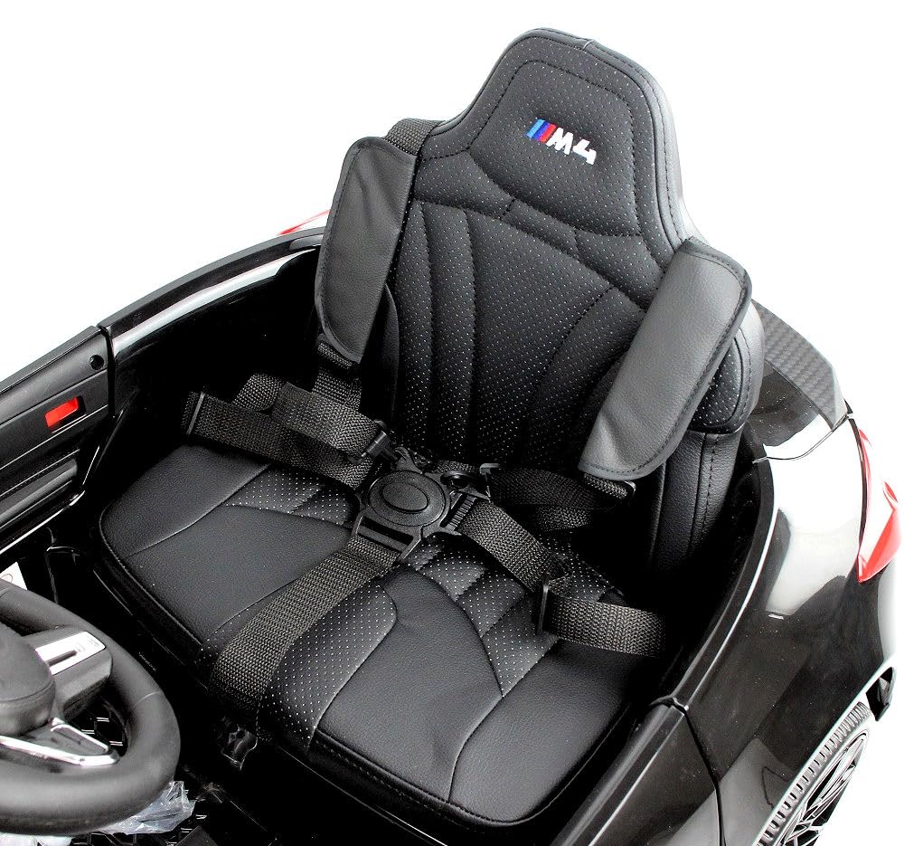 BMW M4, MPower- 90W, 12V-14ah, Eva Räder, Ledersitz, Kinderauto Kinderfahrzeug Kinder Elektroauto, Bluetooth, Fernbedienung 2.4G (Schwarz)