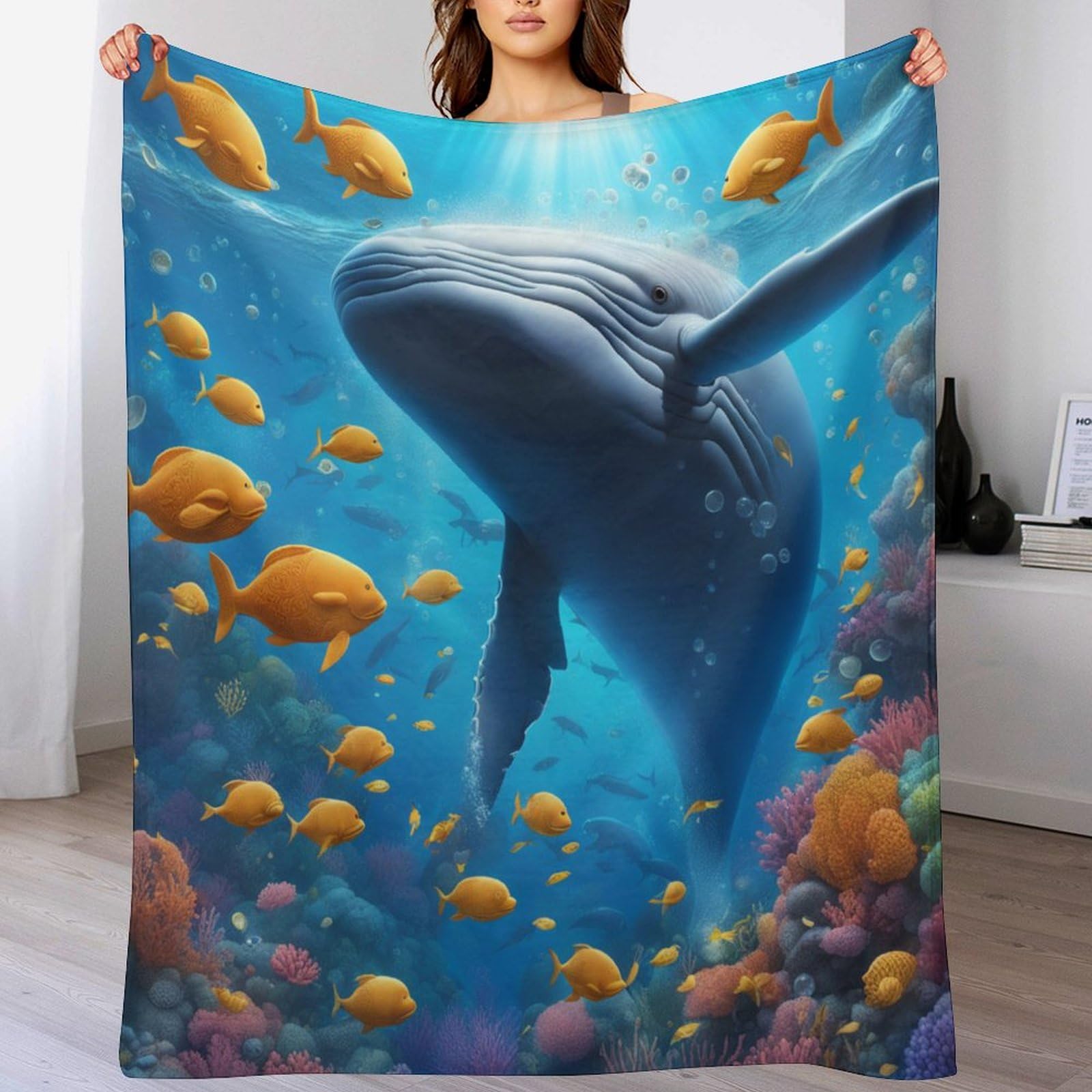 Jeté de canapé flannel motif baleine de qualité supérieure 150x200