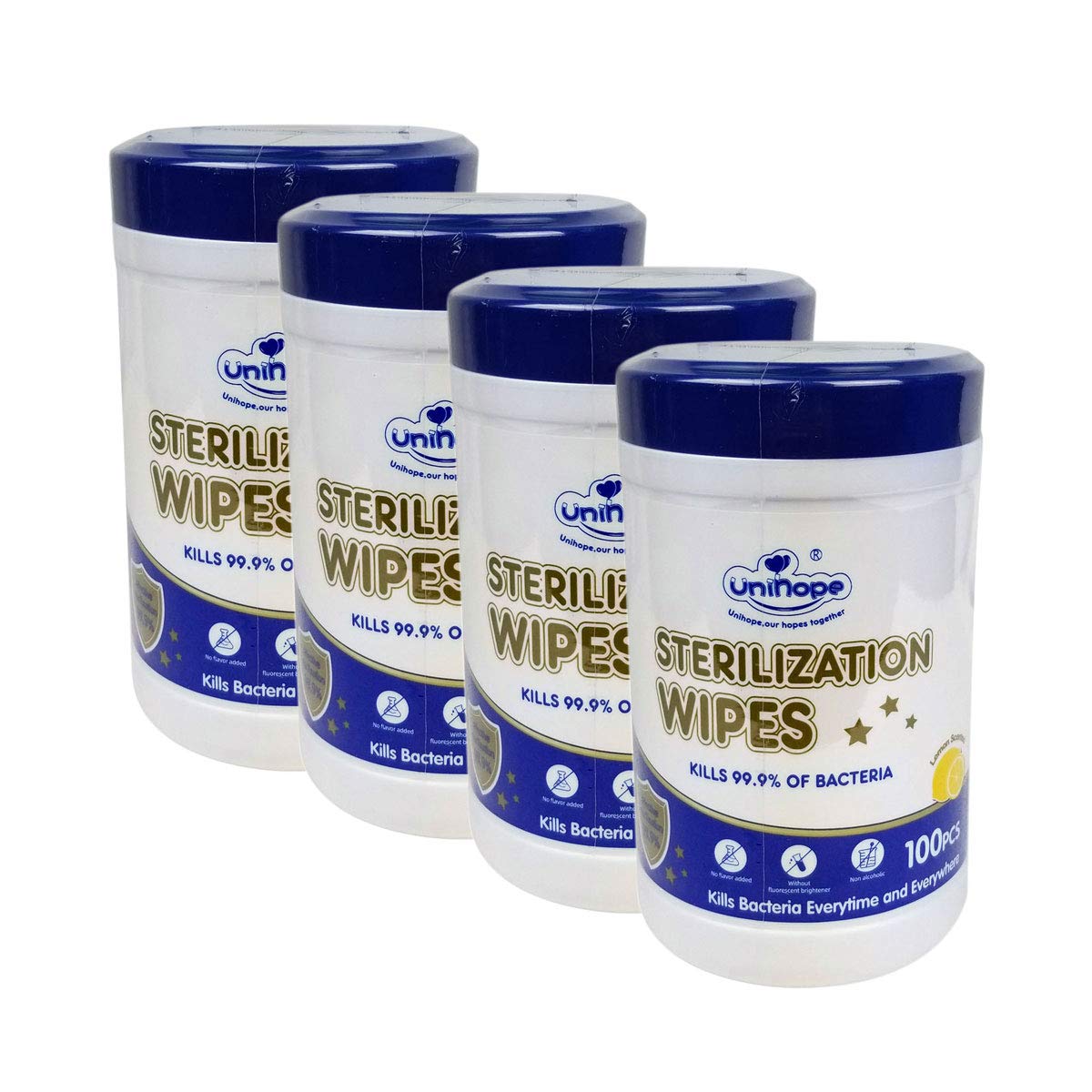 4 Pack Unscented Sterilization Wipes (Each Pack Contains 100 Wipes, 400 Wipes Total) Disposable Resealable Stay Moist Packaging for Family Face Hands Body Home Travel Office