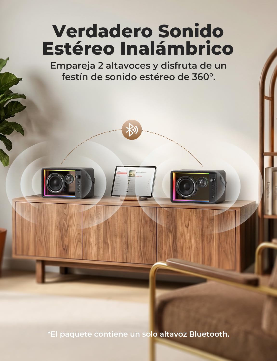 RIENOK Altavoz Bluetooth 40W Potente Woofer 90mm Tweeter Seta 30mm, 15H