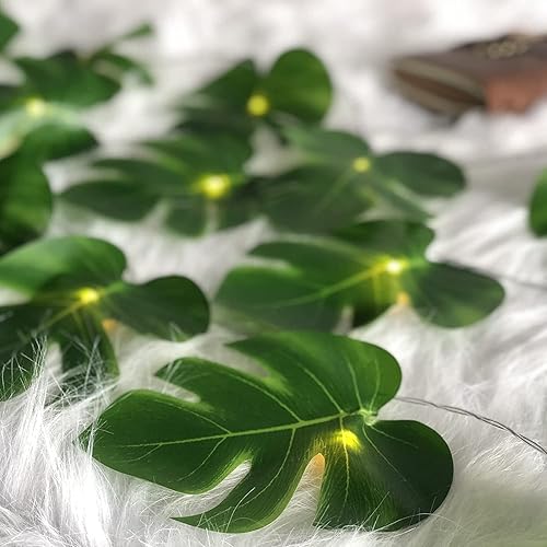 Miniatura 3 de ZIFTY Paquete de 3 tiras de luces de hoja de Monstera de 30 pies, 60 LED (10 pies 20 LED cada uno), hojas de palma de ratán tropical, plantas