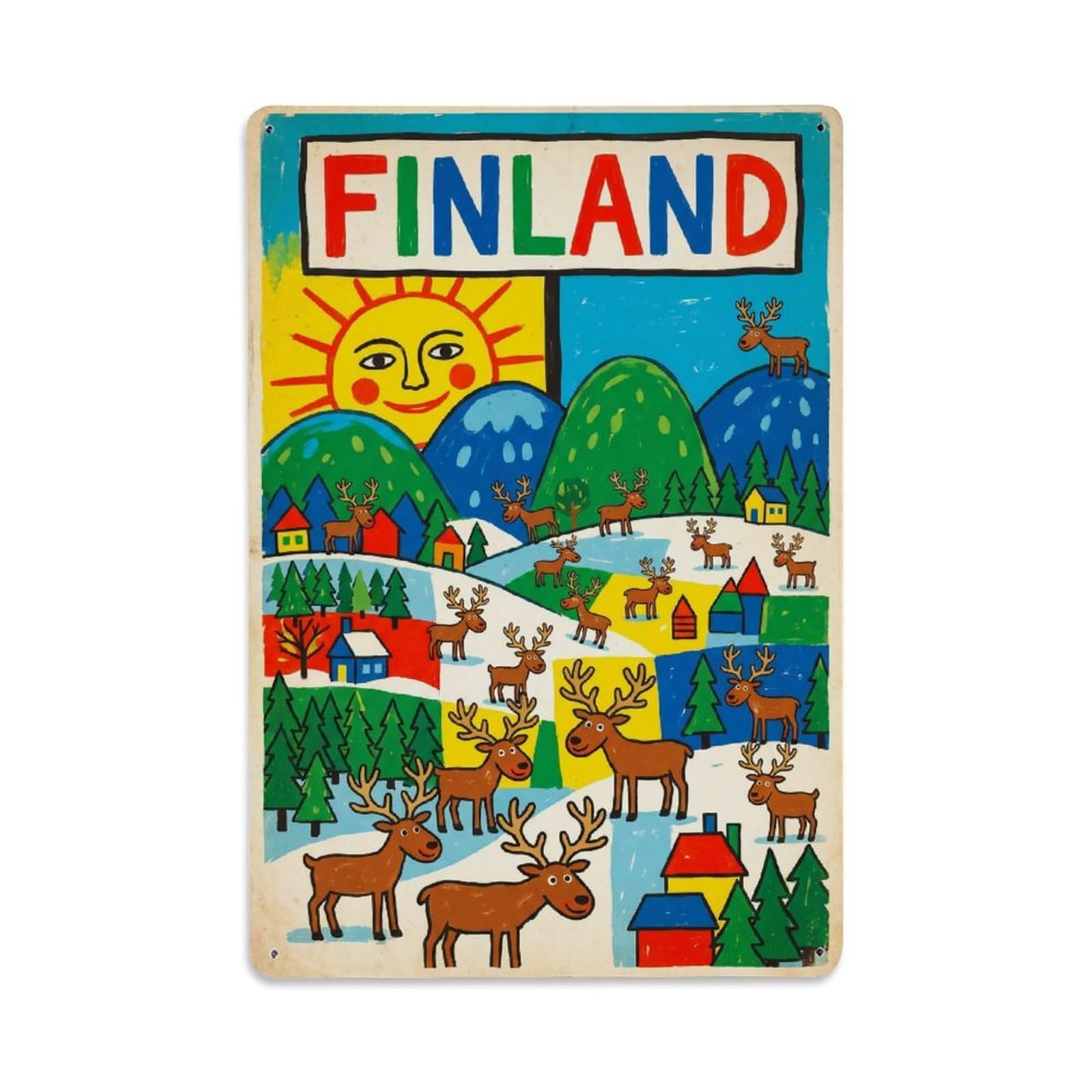 Olhnbad Style Finland Naive Forest Lake Wildlife Travel Metal Tin Sign