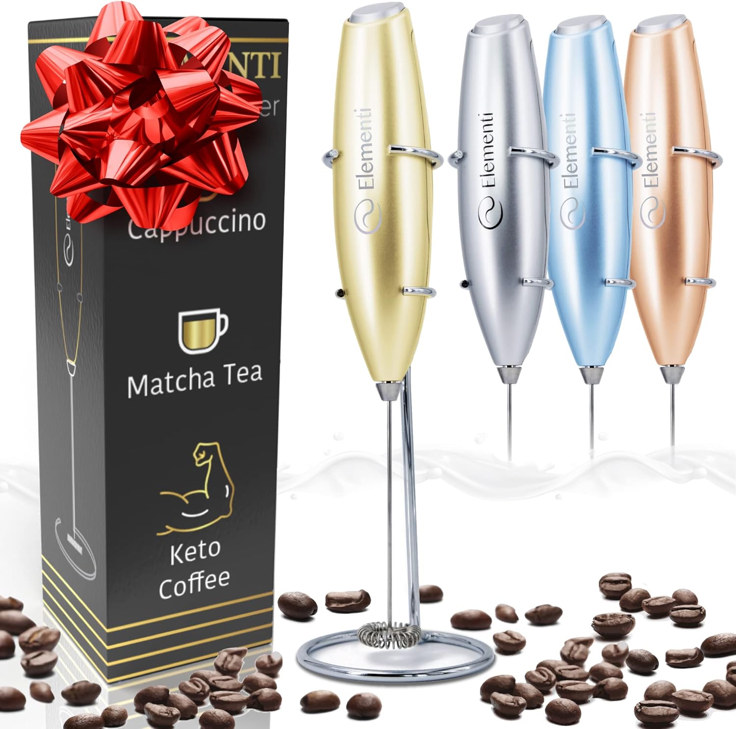 Elementi Milk Frother Handheld Electric Matcha Whisk (Black), Electric Milk Frother for Coffee Frother Electric Handheld Drink Mixer, Hand Frother Milk Foamer, Foam Maker for Coffee Stirrers: Home & Kitchen