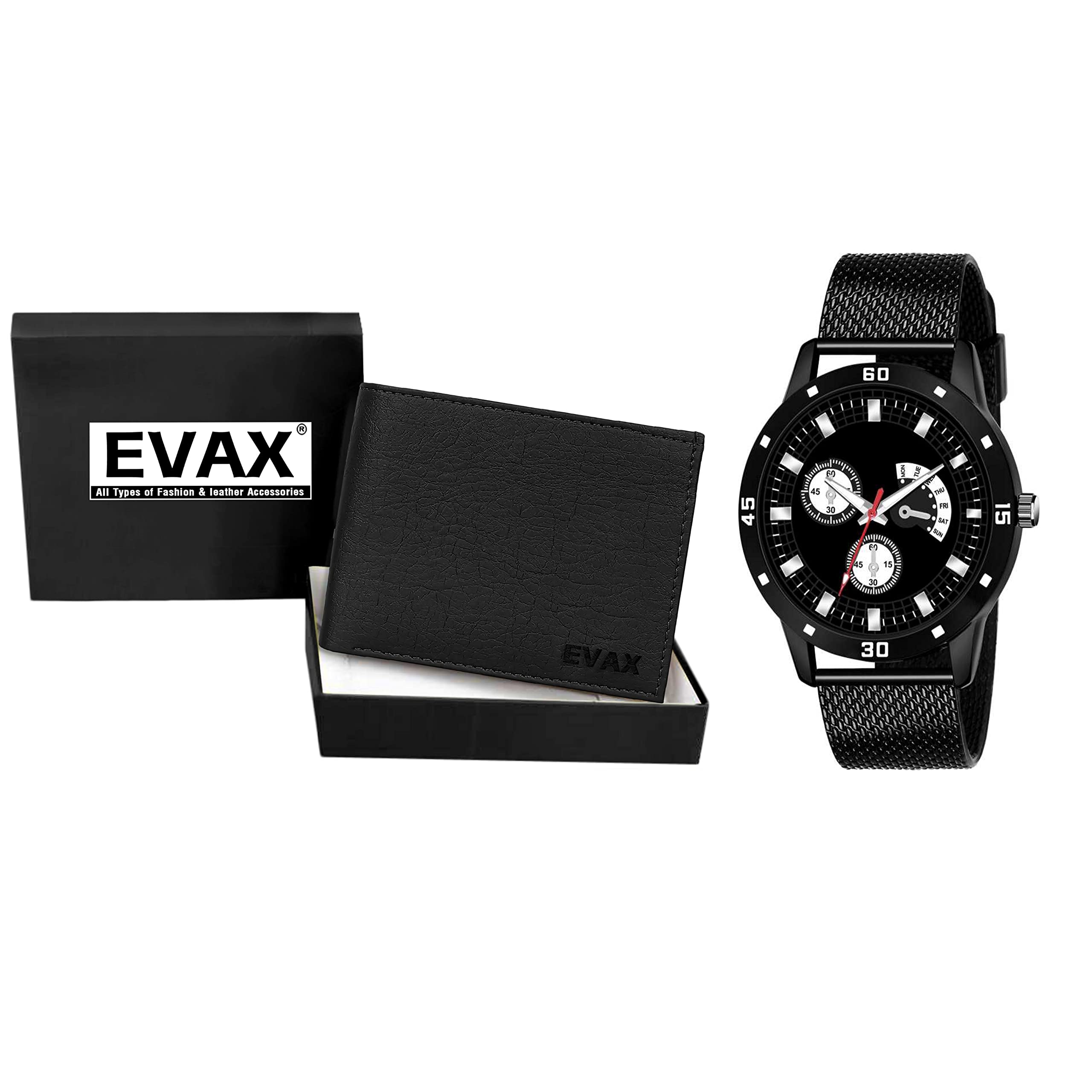 EvaxLuxury Premium Analogue Men's Watch Black Dial Black Colored Strap