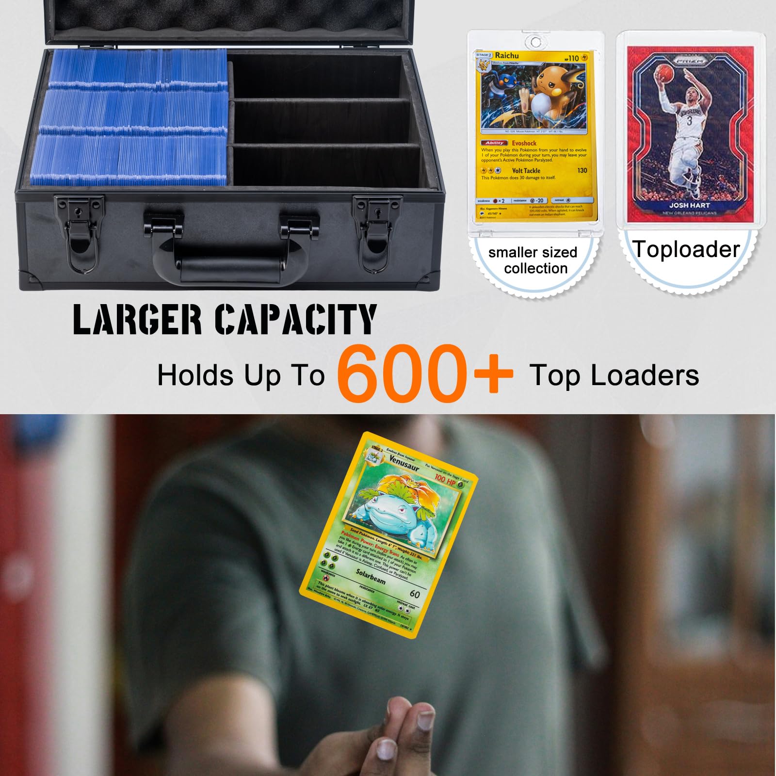 Toploader Storage Box,Sports Card Case for 600+ 3" X 4" 35pt Rigid Cards,Toploader Storage Case with Dividers,Waterproof, Non-Slip,Trading Card Case Sports Card Storage Box with Key Lock