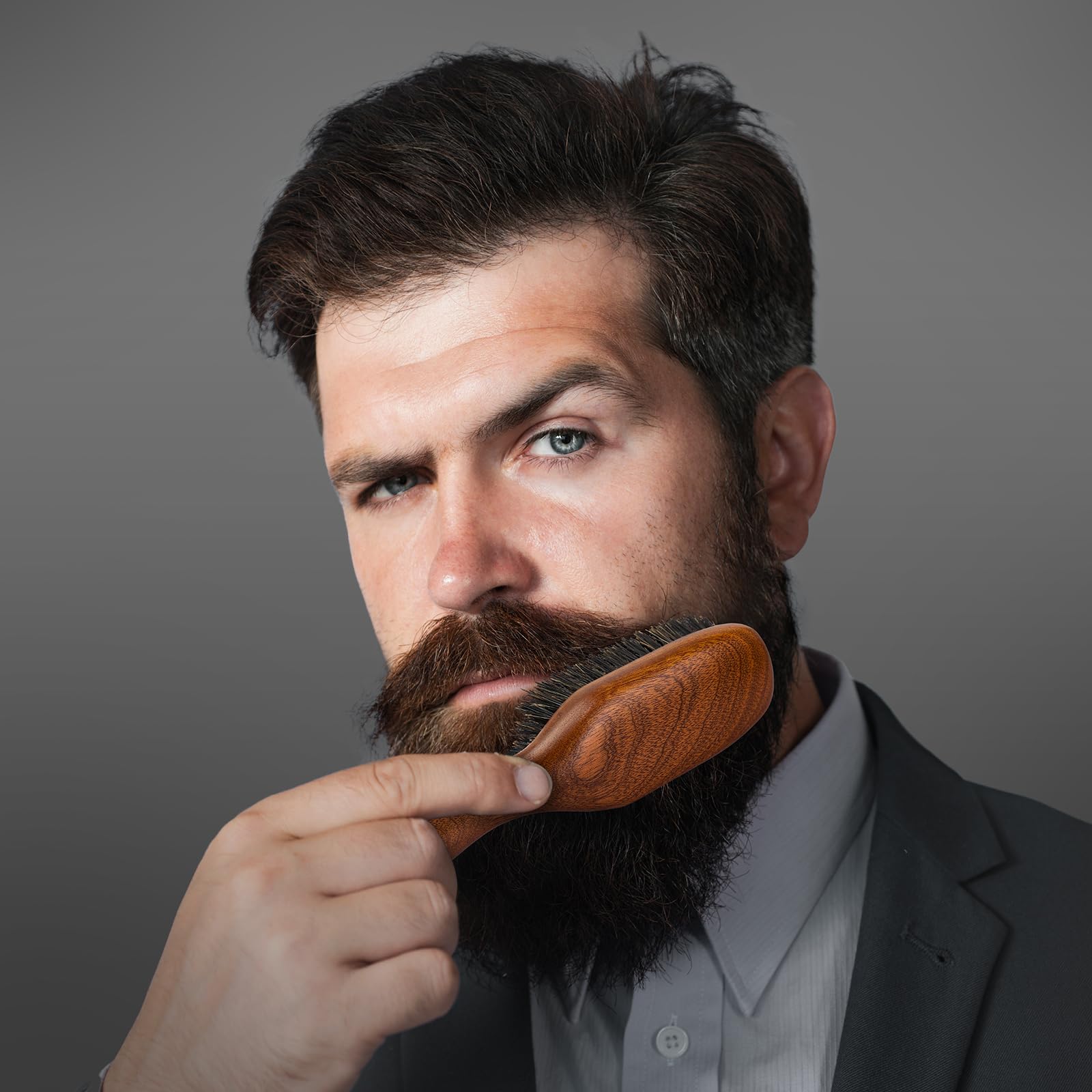 Bartbürste für Herren, 100 % Wildschweinborsten, Bürste für Berad & Kurzhaar, Entwirrung, verleiht natürlichen Glanz und Textur, peelt Haut und Kopfhaut