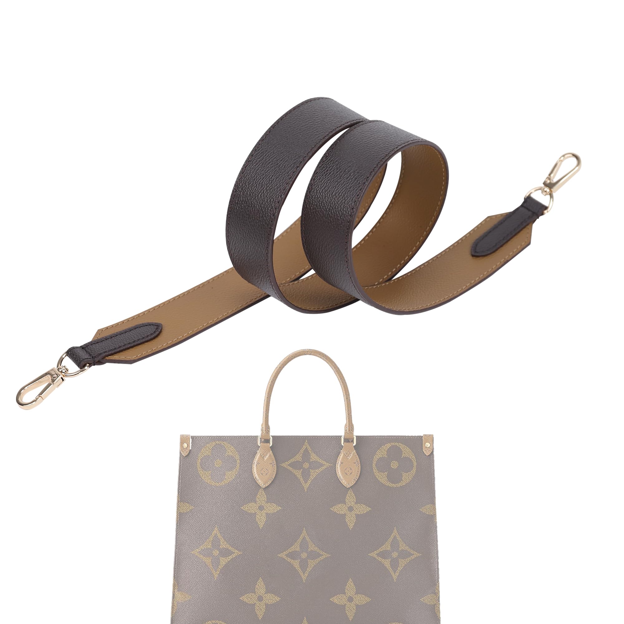 XYJG Vachetta Leather Strap for LV ONTHEGO bag,Double Sided Usable Color-blocking Cowhide Crossbody Adjustable Replacement Strap(1.6 Inch Wide,43.3 Inch Long,Wide Strap), 【wide Strap】color-blocking,