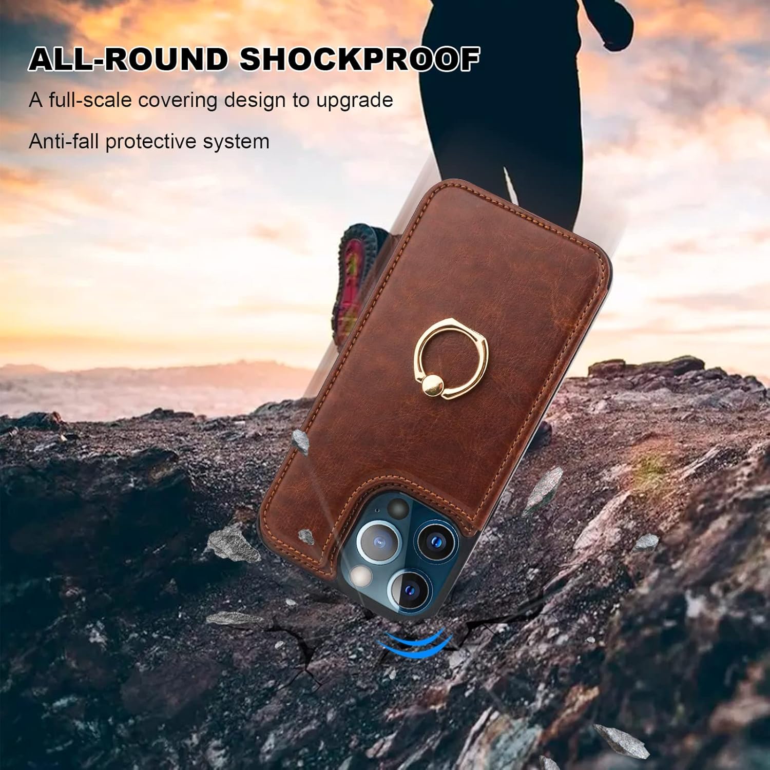 ONETOP for iPhone 13 Pro Max Wallet Case with Card Holder, 360° Rotation Ring Kickstand RFID Blocking PU Leather Double Magnetic Clasp Shockproof Cover for Women and Girls 6.7 Inch (Brown) - Image 7