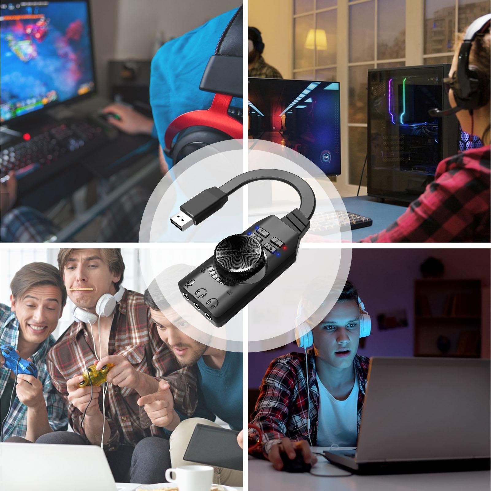 Minifinker Carte Son USB Carte Son Externe USB 2.0 Adaptateur Virtuel 3D 7.1 Canaux 3,5 Mm Pour