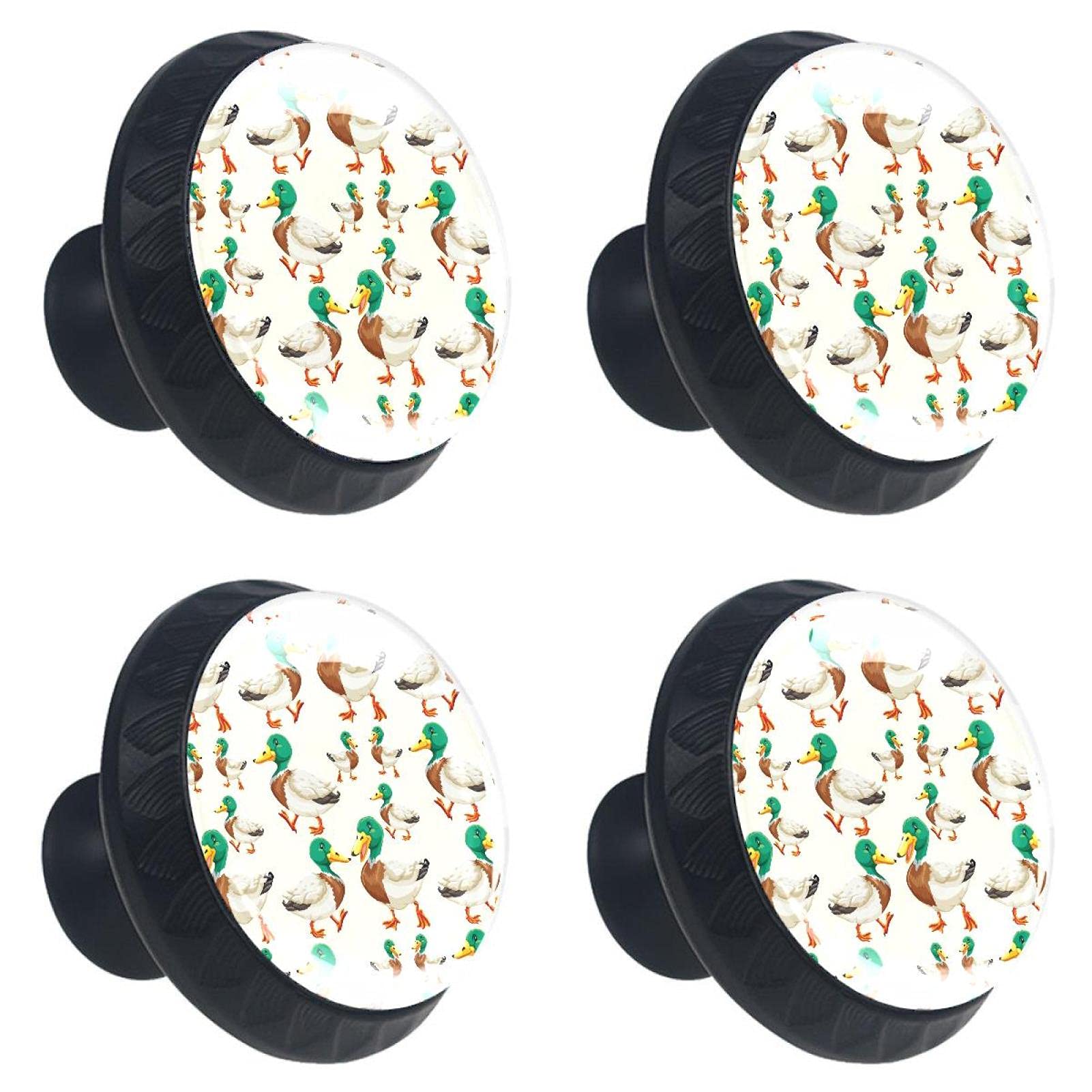 Bouton de tiroir en verre brillant 30 mm illustré de canards verts durables