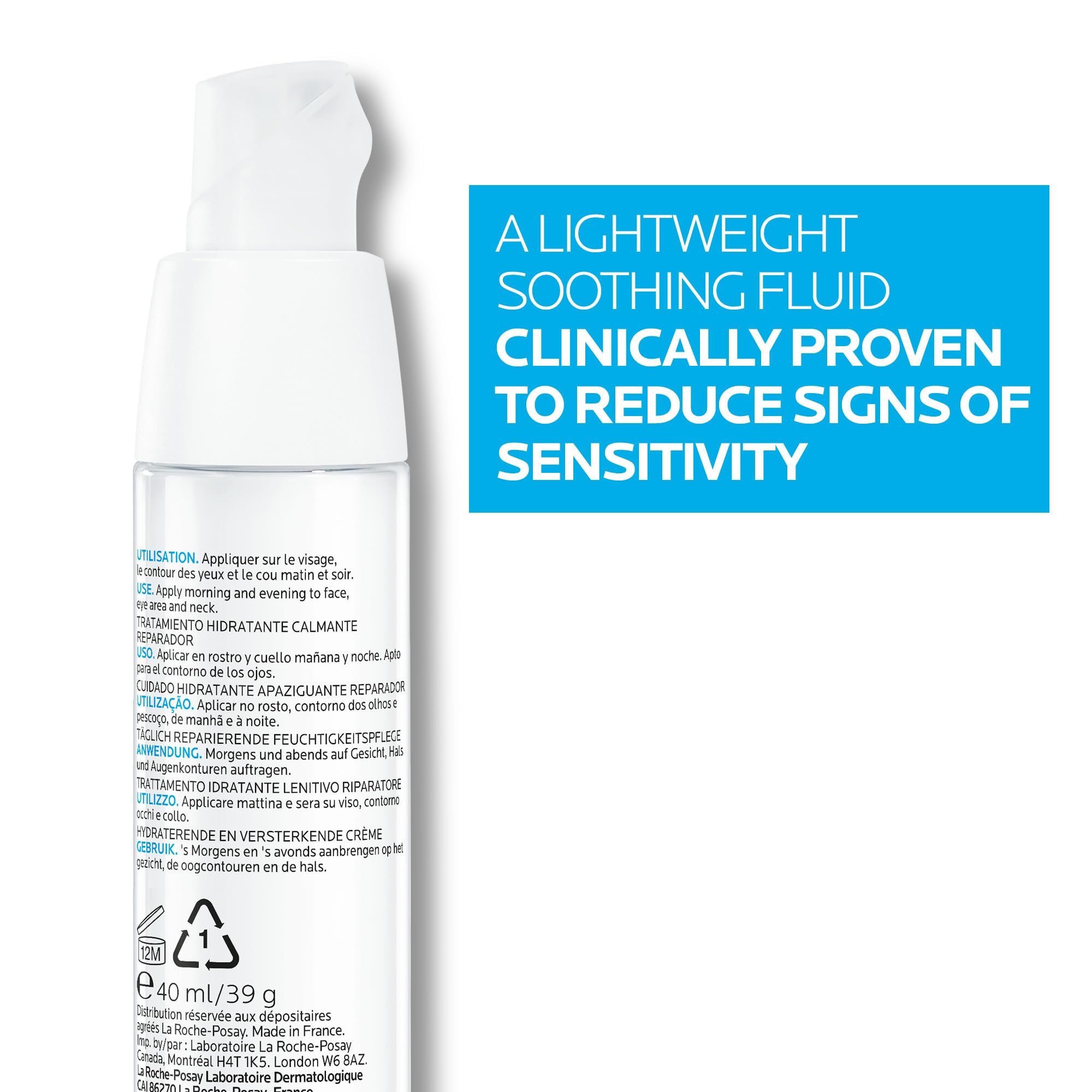 La Roche-Posay Toleriane Dermallergo, Fluido Viso e Occhi Lenitivo, Adatto a Pelli Allergiche, Azione Idratante, Formula con Sphingobioma, Neurosensine, Acqua Termale e Glicerina, 40ml