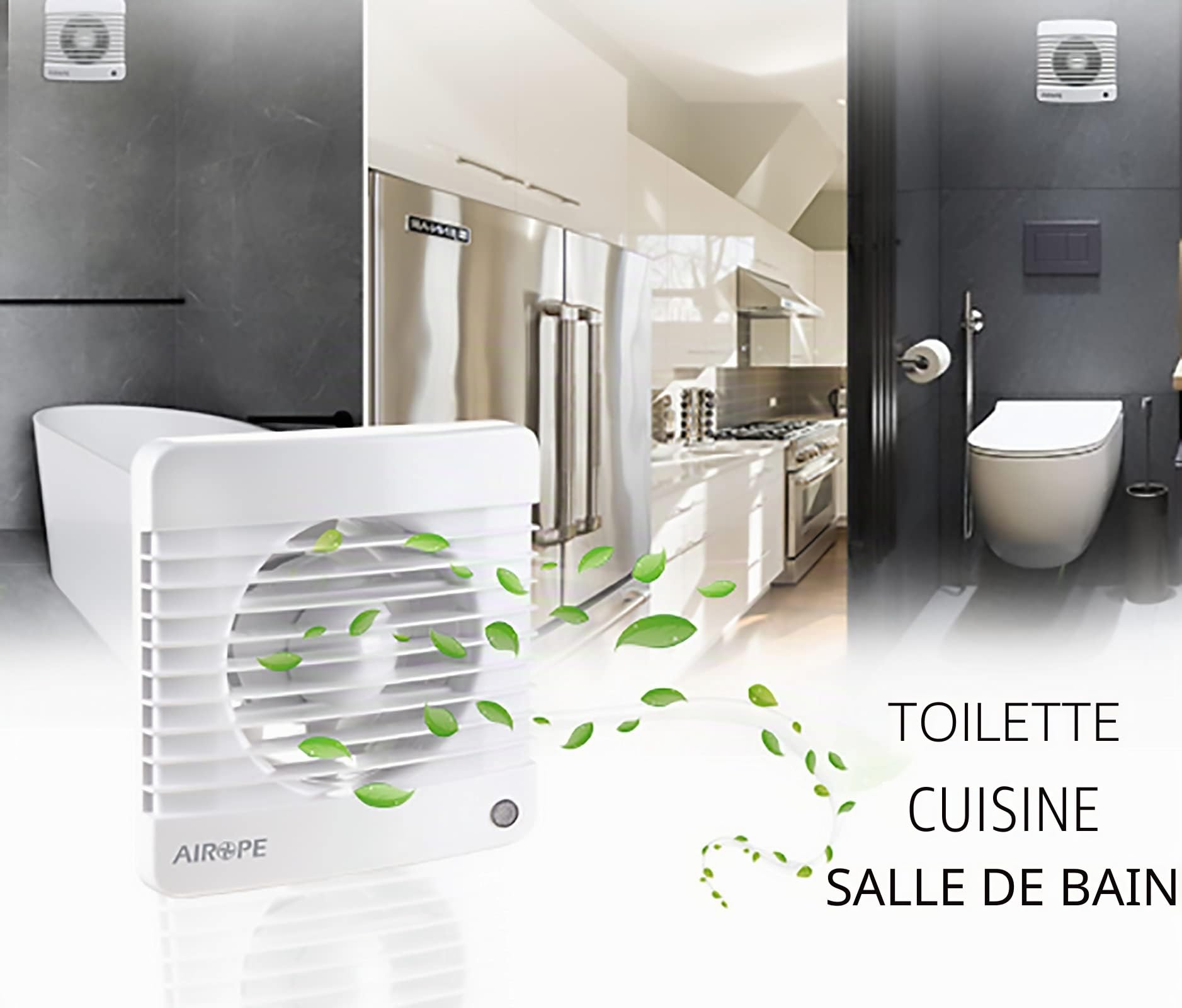 150 mm Ventilateur, Extracteur d'air avec Clapet anti-retour + Moustiquaire intégré, dB(A) 33,VMC pour salle de bain,cuisine,bureau,WC,silencieux,Garantie 5 ANS par AIROPE