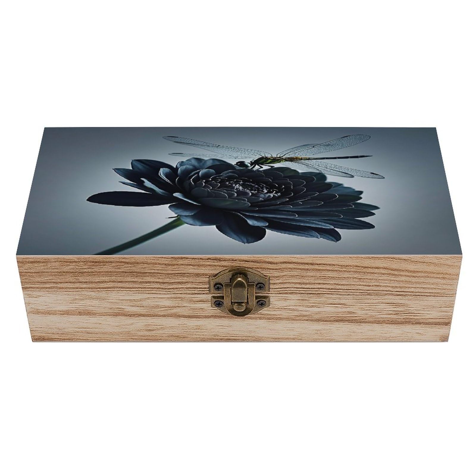 FekiLoot Black Flowers And Dragonfly Wooden Storage Box Exquisite Wood Keepsake Box Vintage Wooden Gift Jewelry Case for Crafts And Photo Storage Boxes