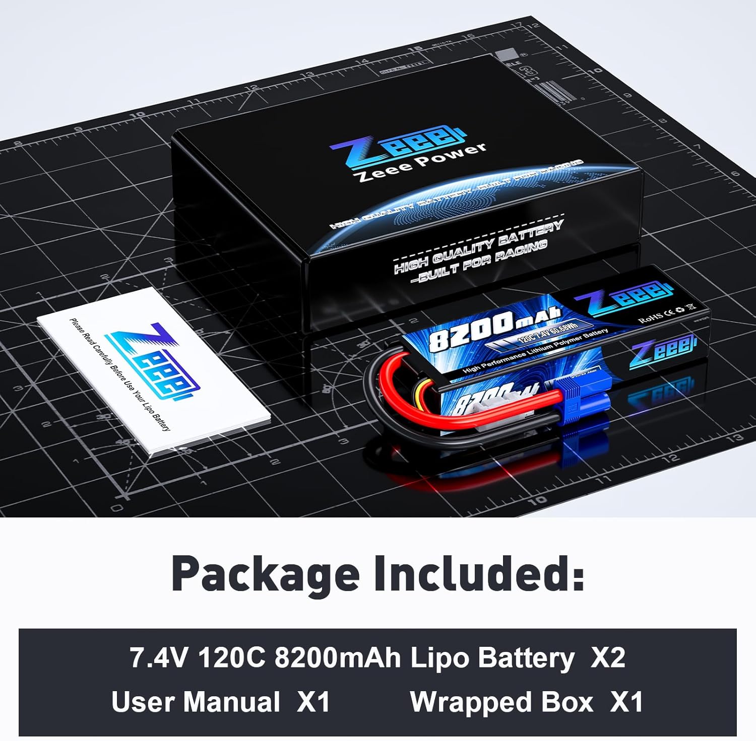 Zeee 2S Lipo Battery 8200mAh 7.4V 120C Hard Case RC Car Battery with EC5 Plug for 1/8 1/10 RC Vehicles RC Car Truck Truggy RC Boat Helicopter Racing Models(2 Pack)