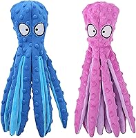 HGB Octopus Squeaky Dog Toys 2-Pack - No Stuffing Crinkle Plush Chew Toys for Small Medium Large Dogs, Interactive Puppy Teethers