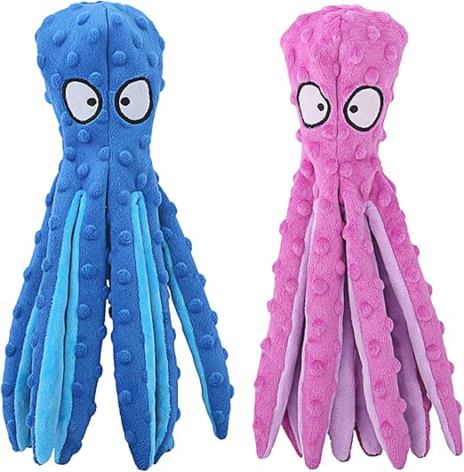 HGB Squeaky Dog Toys - Octopus No Stuffing Crinkle Plush Large Dog Toys to Keep Them Busy, Interactive Puppy Teething Chewing Pet Supplies for Chewer, Small, Medium, Large Breeds, 2 Pack