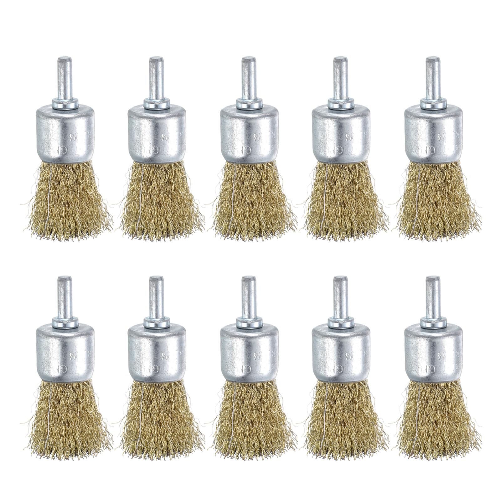 uxcell 10pcs Wire Brush for Drill 1" Dia. Abrasive Wire Wheel 1/4" Round Shank Carbon Steel Cup Brush Coarse Crimped Drill Attachment for Cleaning