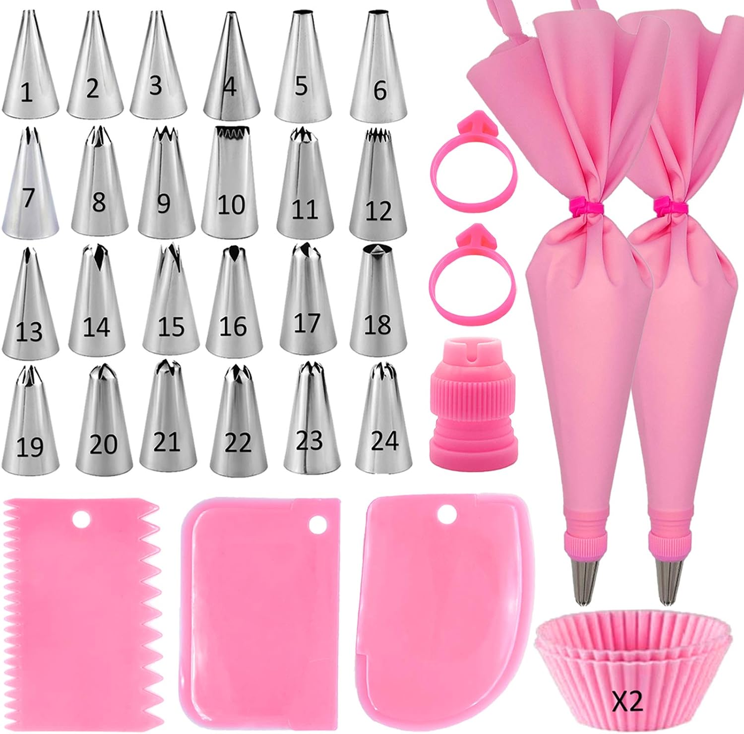 DAFONSO 33-Pieces Piping Bags and Tips Set, Cake Decorating Supplies Kit for Baking with 24 Icing Tips, Reusable Pastry Bags and Cake Scrapers, Baking Supplie Tools for Cookie Icing, Cake, Cupcake