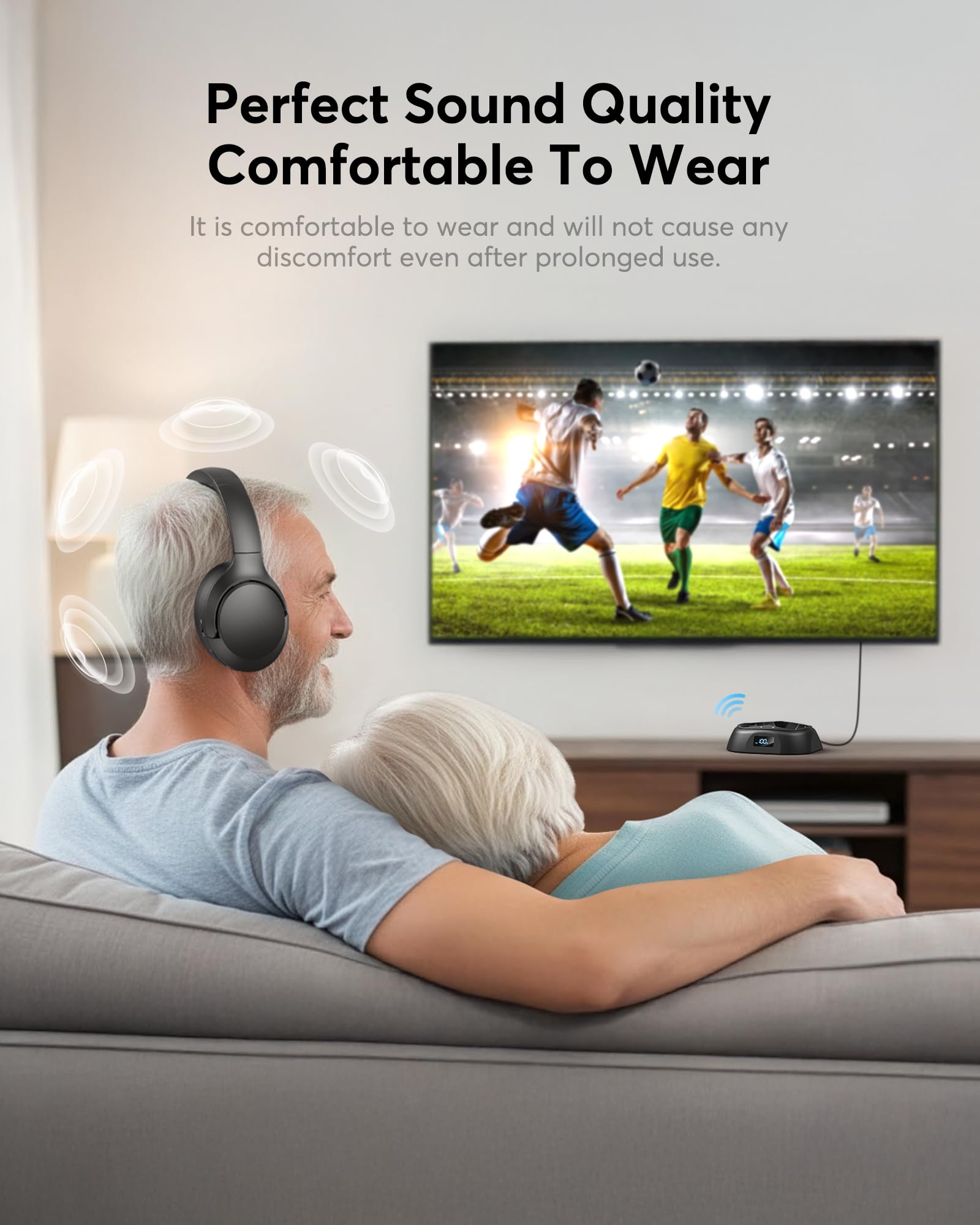 Doohoeek Casque Audio TV sans Fil, Casque Bluetooth 5.3 avec Station de Charge & Écran Digital, Autonomie 60H, Casque Léger et Pliable pour TV (Optique, AUX & Bluetooth)