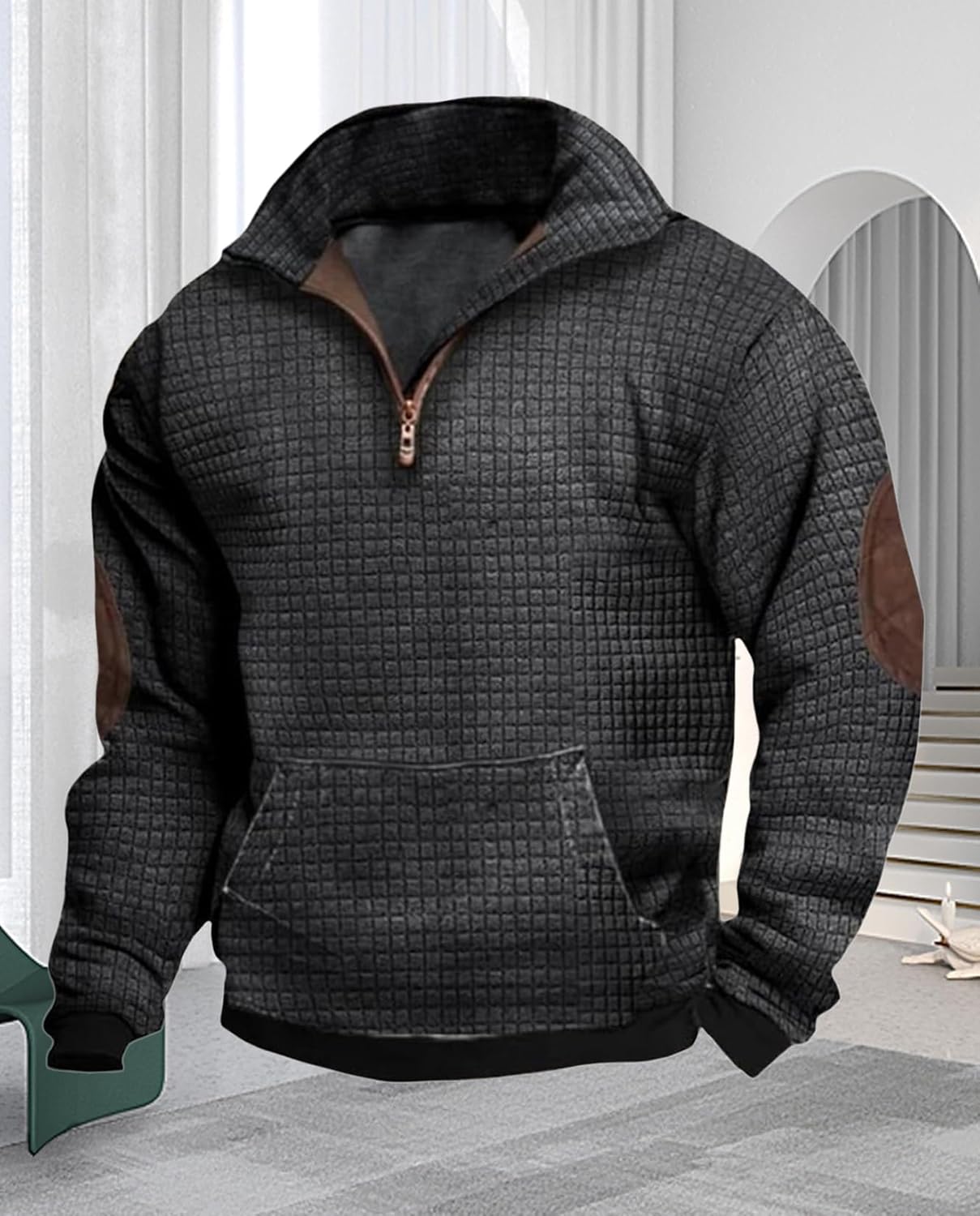 Western Sweatshirts for Men Aztec Retro Pullover Quarter Zip Sweatshirt Mens Stitching Color Fleece Sweatshirt - Image 2