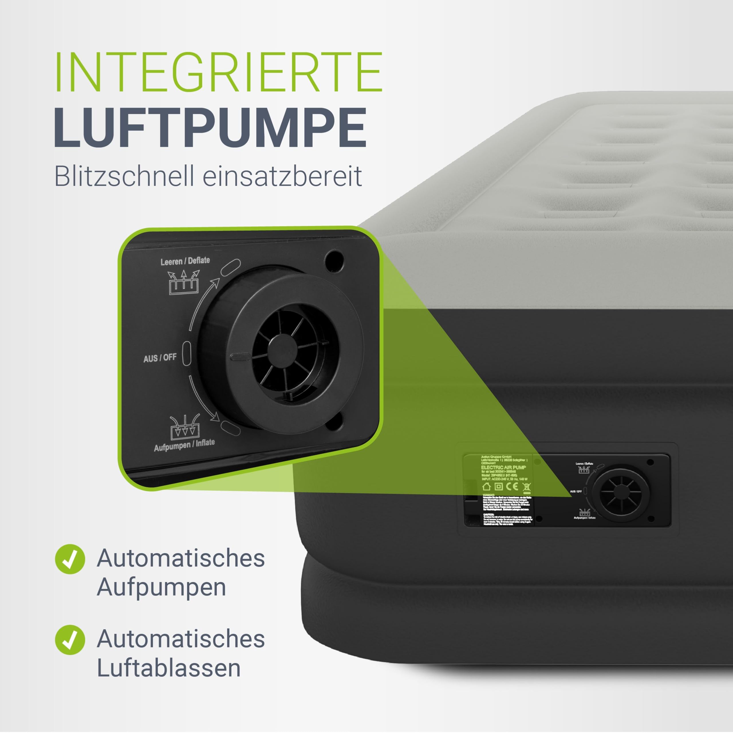 Juskys Luftbett Sapri M 191x91x44 cm Antrhazit Luftmatratze Selbstaufblasend mit integrierter Pumpe Gästebett
