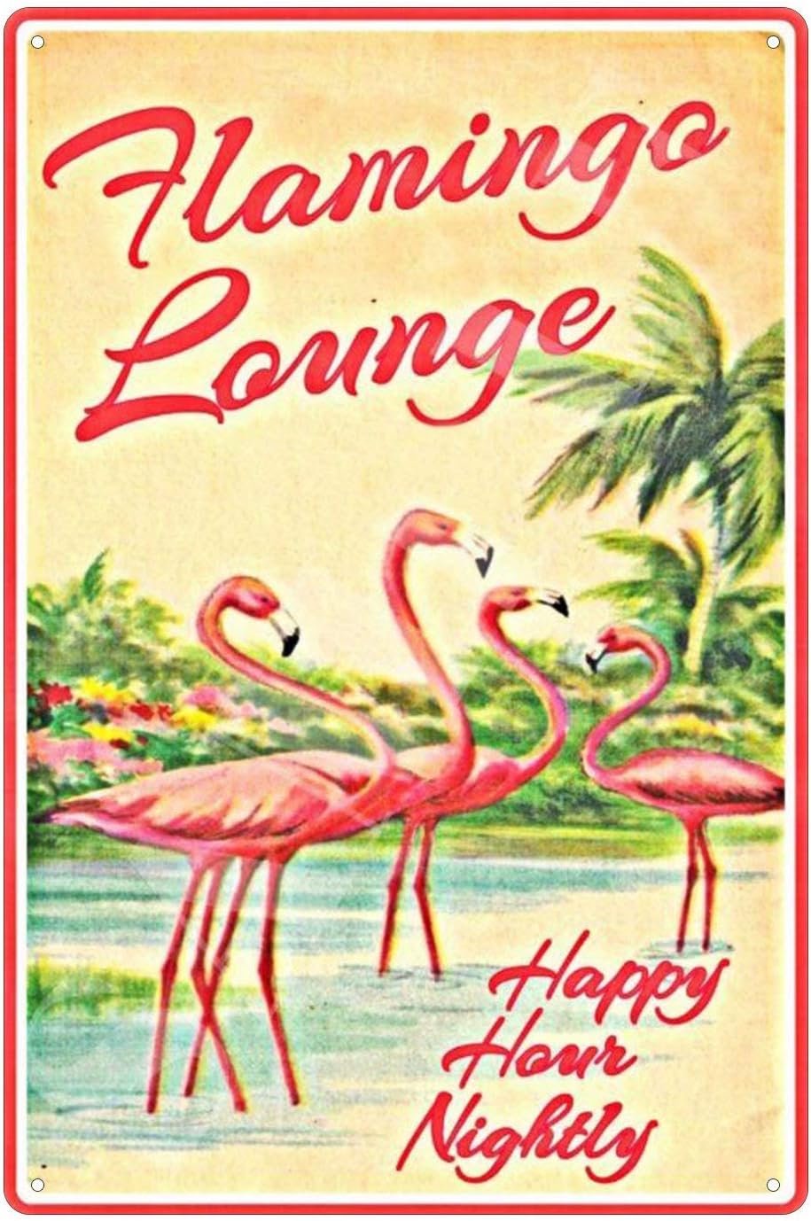 Tin Sign Wall Decor Metal Signs Novelty Pink Flamingo Bar & Grill Retro Vintage Signsative Country Home Gift 12x12 Inches