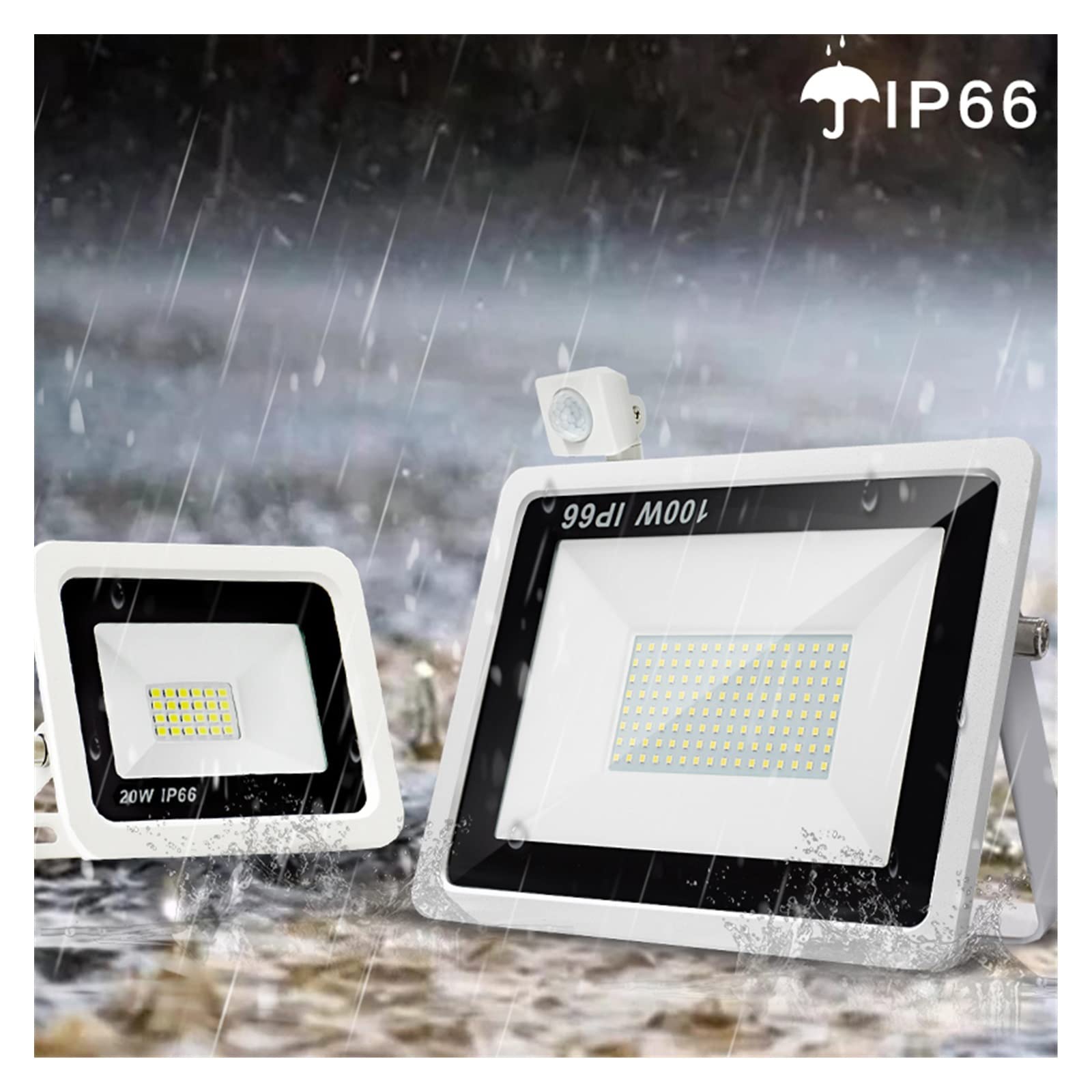 DIRIGIÓ Luz de inundación Pir Sensor de Movimiento 1 0W 20W 30W 50W 100W Reflector Blanco frío y cálido Impermeable IP66 Iluminación de inducción al Aire Libre(White,NO Motion Sensor_50W)