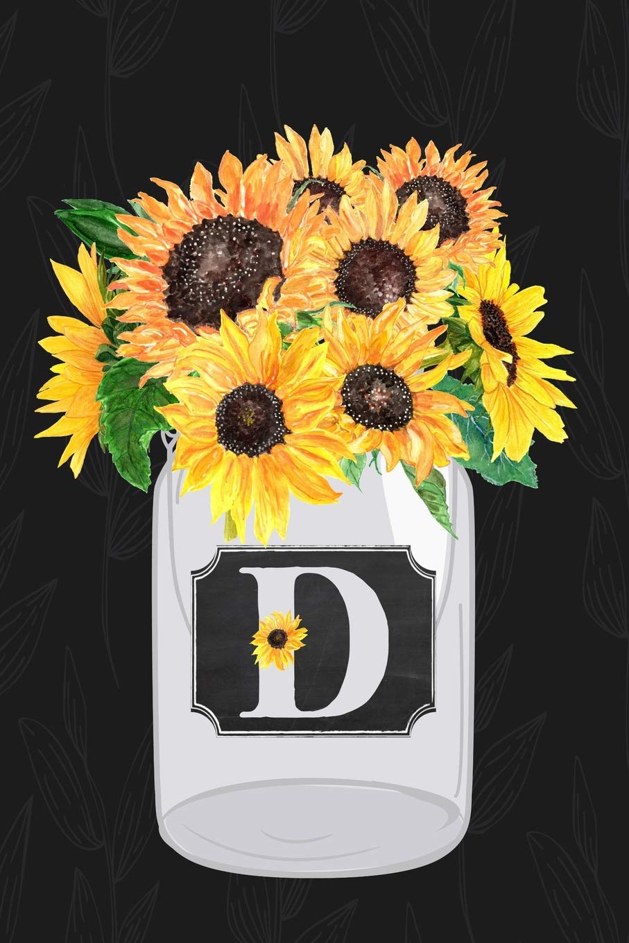 D: Sunflower Journal, Monogram Initial D Blank Lined Diary with Interior Pages Decorated with Sunflowers.