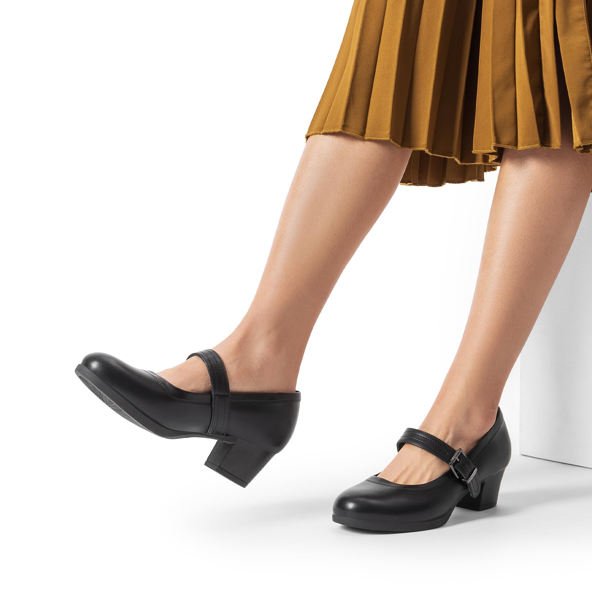 DREAM PAIRS Zapatos de Tacón Bajo Clásicos Mujer Mary Jane Zapatos de Salón de Tacón Ancho con Plantilla Acolchada