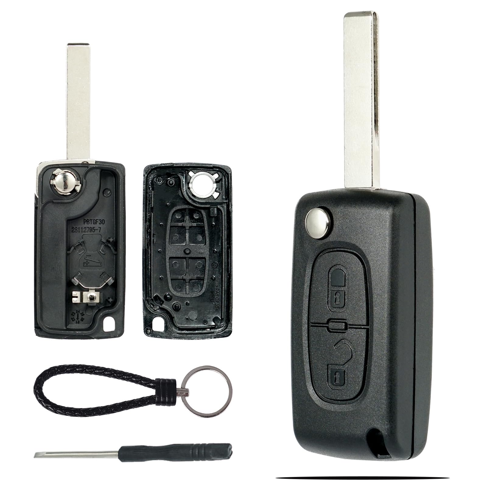 SUPALAND Guscio Chiave di Ricambio a 2 Tasti Hu83 CE0536 per Citroen C2 C3 C4 C5 C6 C8 Picasso Peugeot 206 207 307 307S 407 308 con Cacciavite e Catena Portachiavi