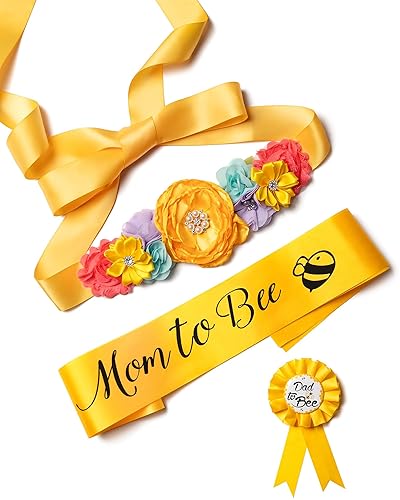 Baby Bee Baby Shower Mommy Sash Embarazo Sash Recuerdo Baby Shower Flor Cinturón de vientre, Amarillo