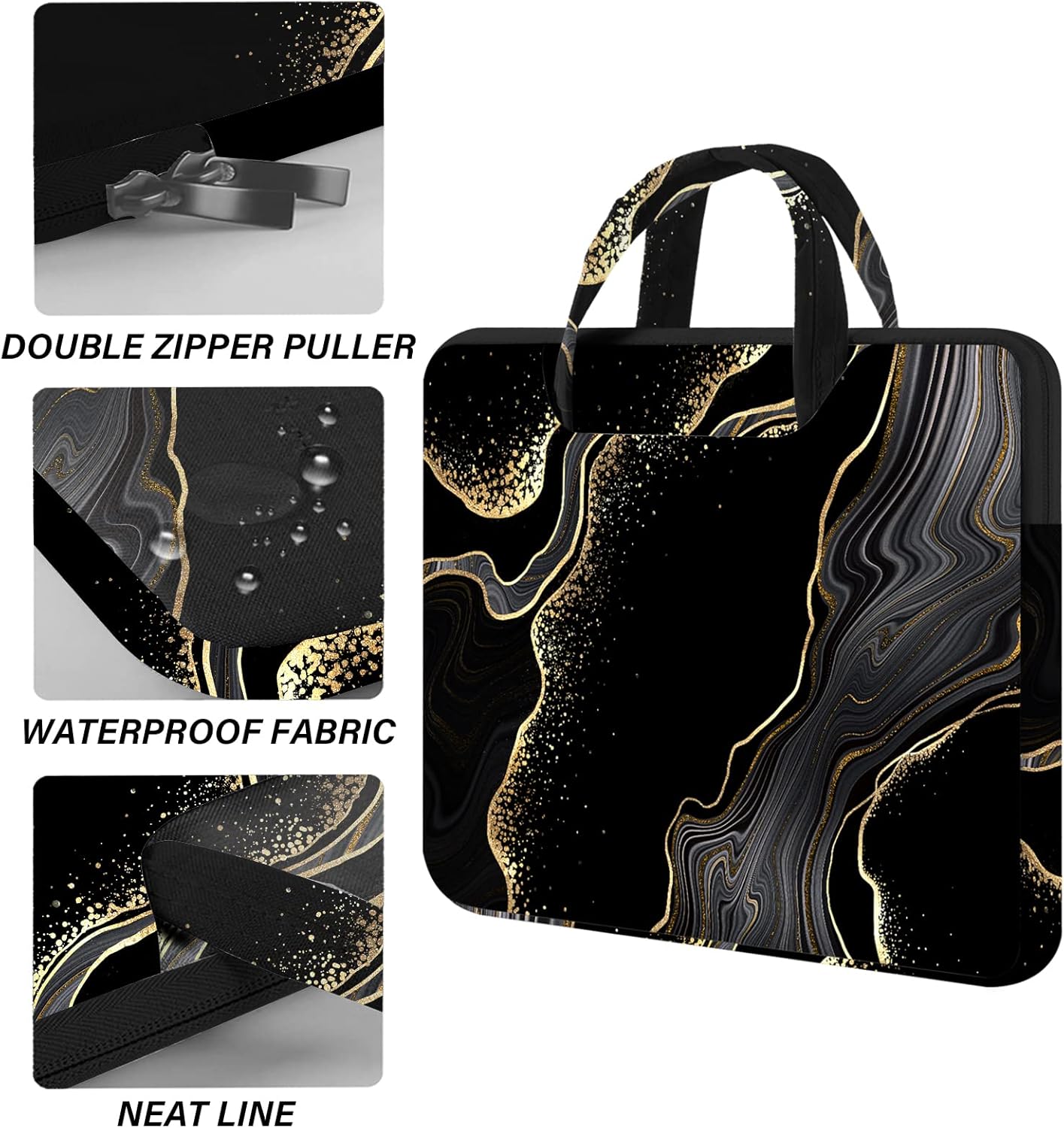 Compatible with MacBook Air 13 inch Case 2020 2019 2018 Release (A2337 M1 A2179 A1932),with Touch ID&2 Pack Keyboard Protectors,Webcam&Bag&Screen Protector (Black Marble)