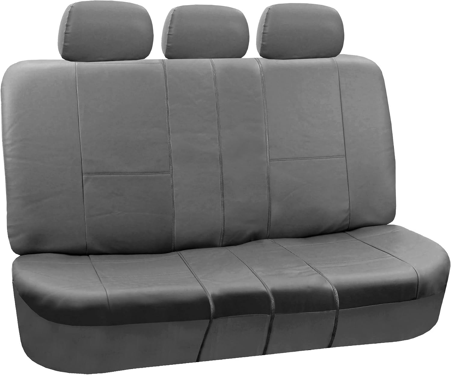 FH Group Car Seat Cover for Back Seat in Solid Gray PU Leather - Universal Fit, Rear Seat Cover for Car with Rear Split Bench, Car Seat Protector for Dogs, Car Interior Accessories for SUV, Sedan, Van