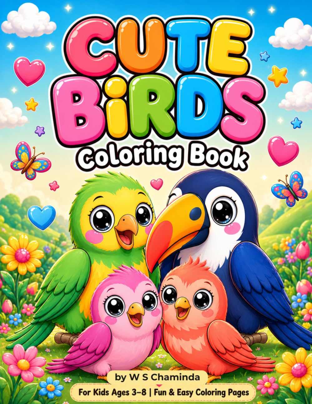 Cute Birds Coloring Book for Kids Ages 3–8: Fun and Easy Bird Coloring Pages for Kids Ages 3–8 | Cute, Simple, and Relaxing Designs for Toddlers and Beginners