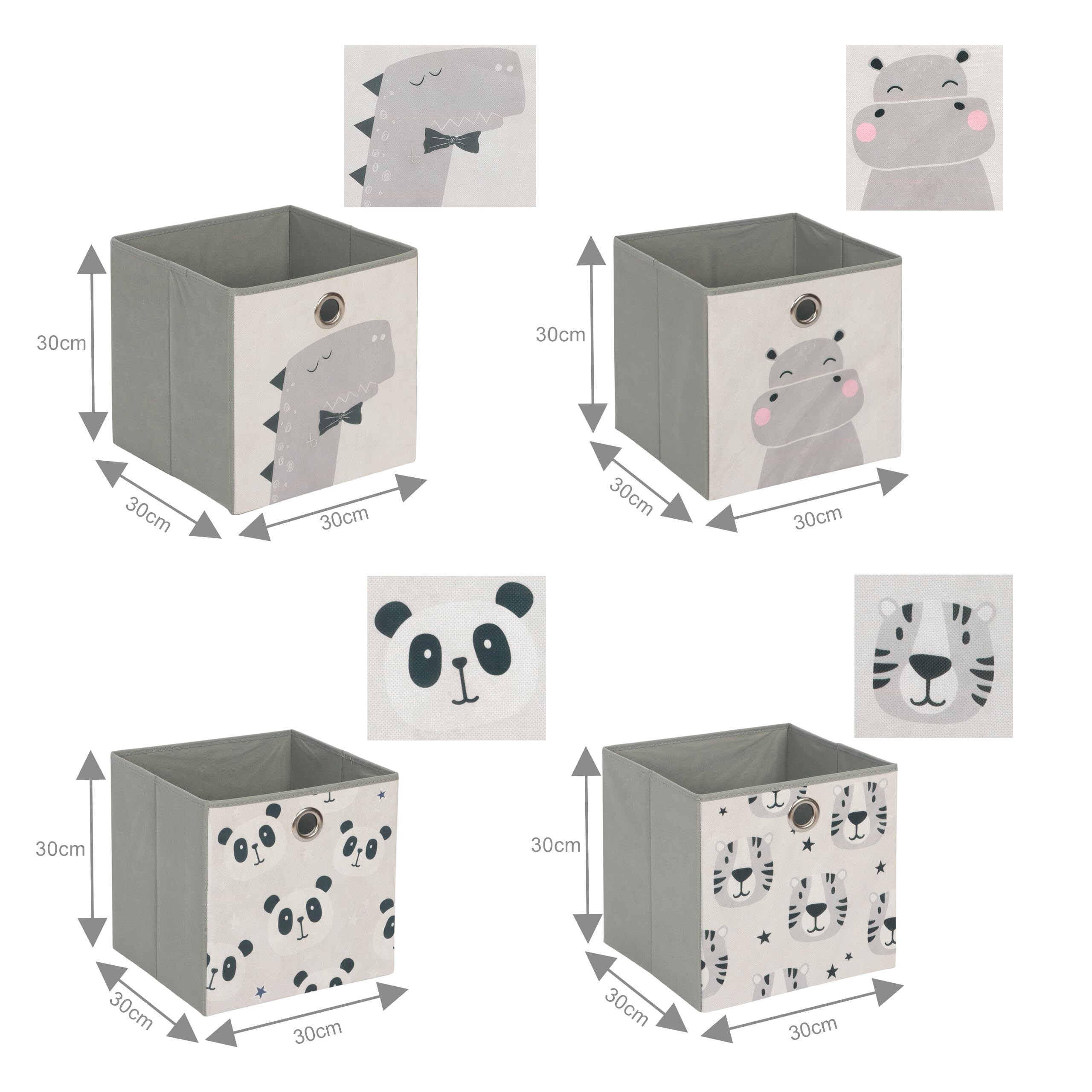 Relaxdays Panca per Bambini con Contenitore, 54x142x32 cm, 4 Casse Pieghevoli, Motivi Animali, Cuscino, Bianco/Grigio