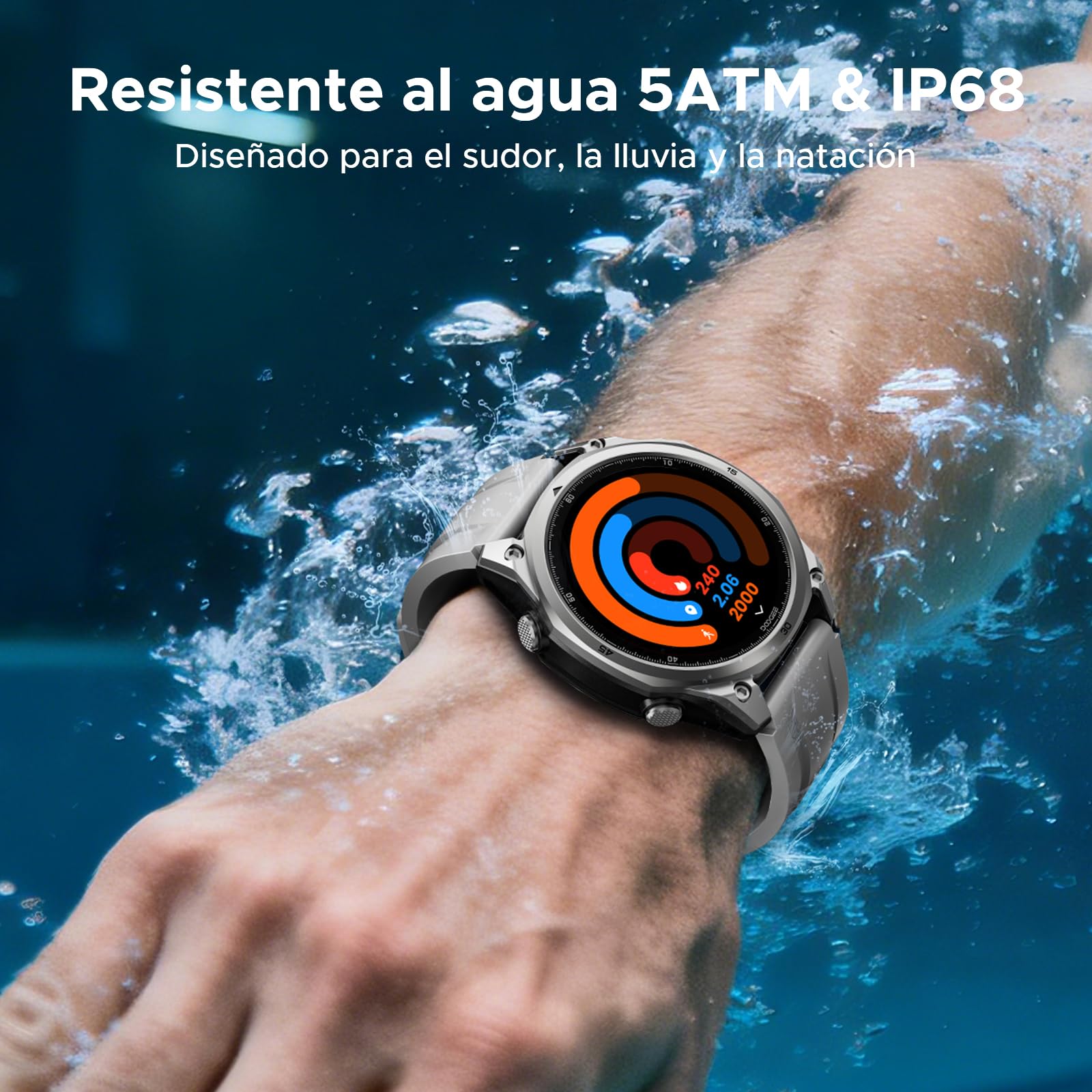 ANYWISE W1 LITE Smartwatch uomo,1.43''AMOLED Rugged Smartwatch Per Android/IOS, 5ATM Fitness Tracker,170+Sports Modes, Answer/Make Calls/12 Days Battery/Heart Rate/SpO2/Sleep Monitor
