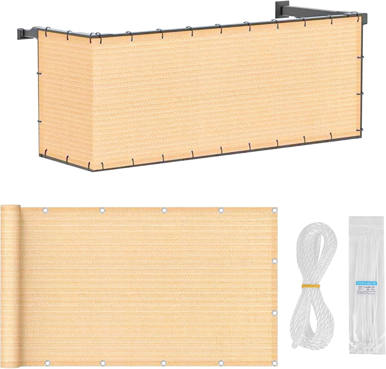 Heavy Duty Mesh Tarp with Grommets 6 Oz Extra Durable,70% Sun Shade Protective Cover with Air Flow - Use for Tie Downs, Shade, Fences, Canopies, Dump Trucks,Tear Resistant-Beige (6x8)