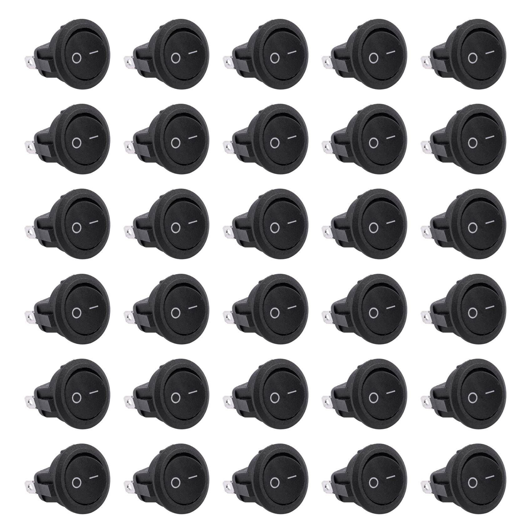 Jnchdghwa Black 30Pcs Spst Button On/Off Round Rocker Switch Ac 6A/250V 10A/125V