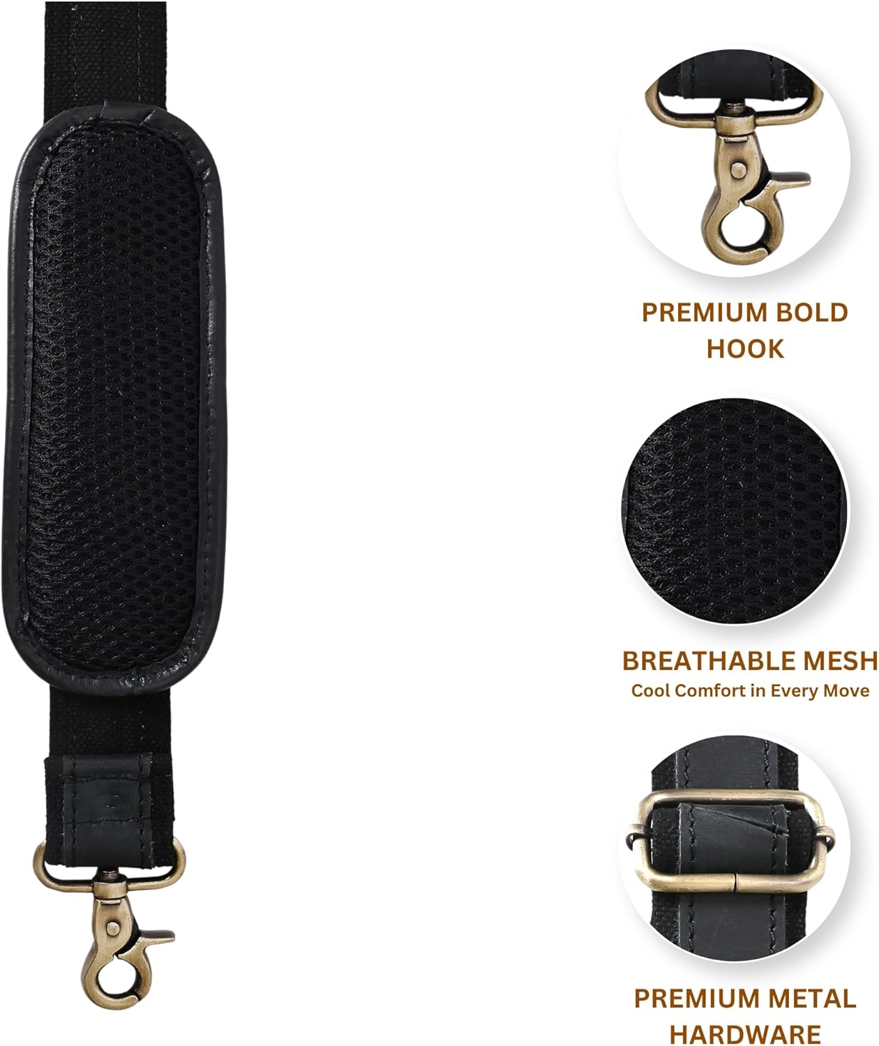 Autentico Premium Tan Leather Travel Bag Strap Adjustable Replacement Shoulder Strap Extra Wide Padded Design for Weekenders, Carry-Ons, Duffels Genuine Leather Comfort (Black) - Image 3