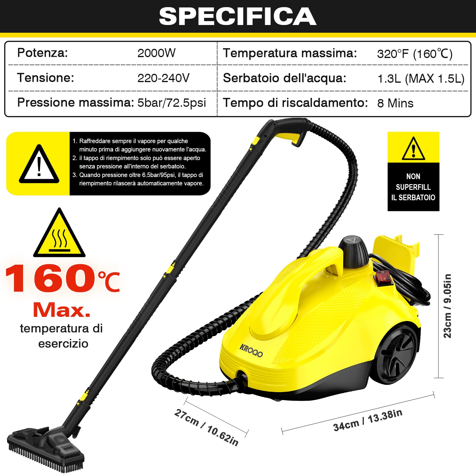 Pulitore a vapore multiuso per tutto con accessori 23, rimozione di carta da parati, moquette, divano, mobili imbottiti, auto, piastrelle, tappezzeria, bagno, 1,5 l