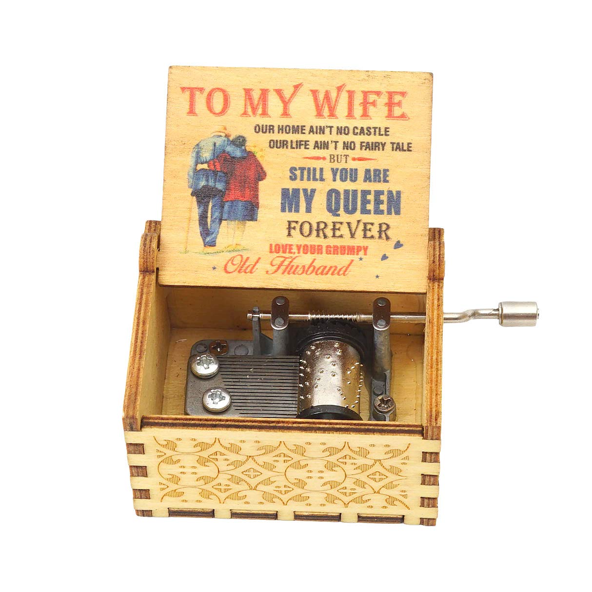 SLGIFTWood Music Box,Hand Cranked Laser Engraved Vintage Musical Boxes Case Gifts for Birthday/Christmas/Valentines Days/Thanksgiving (PC036 to Wife)