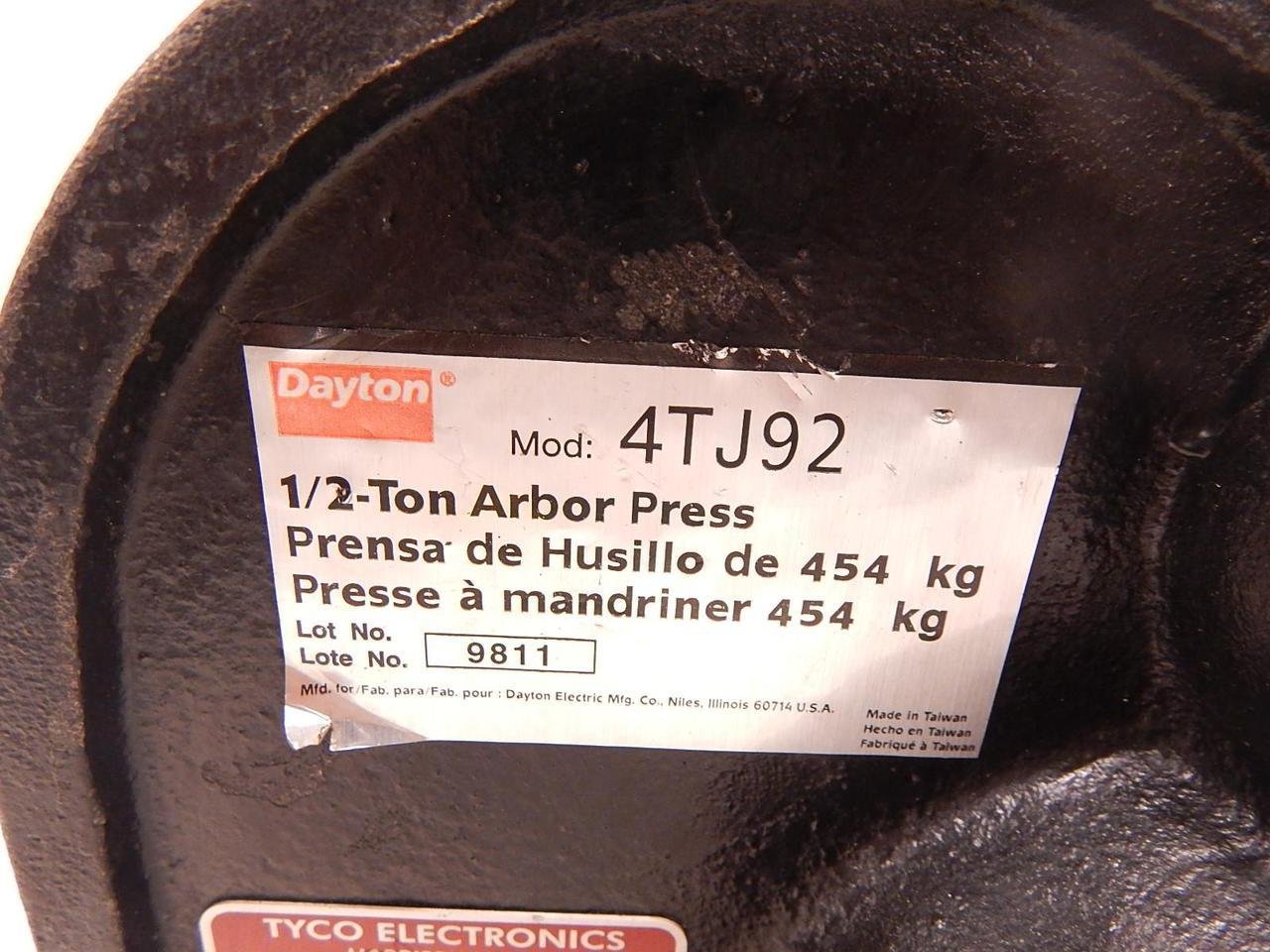 Dayton 4TJ92 Press, Arbor, 1/2 Ton