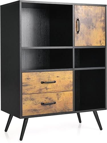 Miniatura 9 de Giantex Armario de buffet con almacenamiento aparador de cocina industrial con 2 cajones grandes 4 compartimentos abiertos armario de mediados de